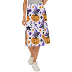 Halloween Cat Pattern Midi Panel Skirt by designsbymallika