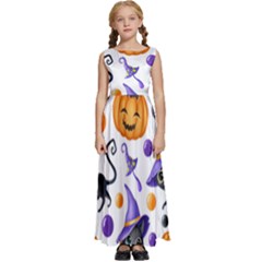 Halloween Cat Pattern Kids  Satin Sleeveless Maxi Dress by designsbymallika