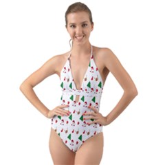 Christmas Tree,santa Halter Cut-out One Piece Swimsuit by nate14shop