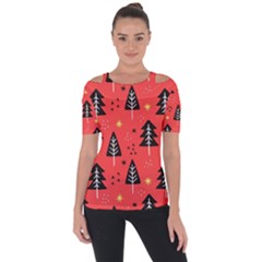 Christmas Tree,snow Star Shoulder Cut Out Short Sleeve Top by nate14shop