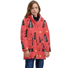 Christmas Tree,snow Star Kid s Hooded Longline Puffer Jacket by nate14shop
