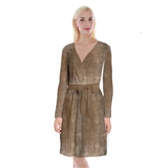 Background-wood Pattern Dark Long Sleeve Velvet Front Wrap Dress by nate14shop