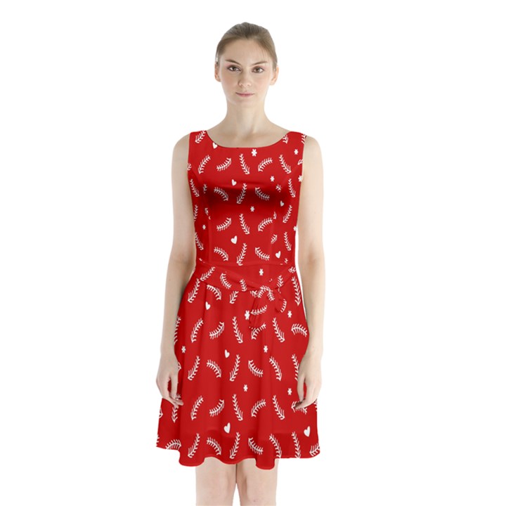 Christmas Pattern,love Red Sleeveless Waist Tie Chiffon Dress
