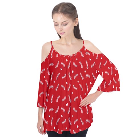 Christmas Pattern,love Red Flutter Sleeve Tee  by nate14shop