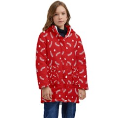 Christmas Pattern,love Red Kid s Hooded Longline Puffer Jacket by nate14shop