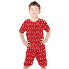 Christmas Pattern,love Red Kids  Tee And Shorts Set by nate14shop