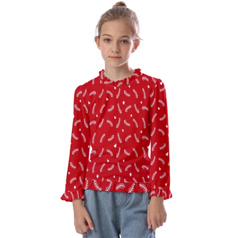 Christmas Pattern,love Red Kids  Frill Detail Tee by nate14shop