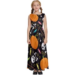 Halloween Pattern 3 Kids  Satin Sleeveless Maxi Dress by designsbymallika