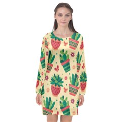 Cactus Love 5 Long Sleeve Chiffon Shift Dress  by designsbymallika