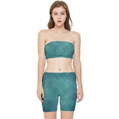 Dark Green Abstract Stretch Shorts And Tube Top Set