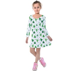 Christmas-trees Kids  Long Sleeve Velvet Dress by nateshop