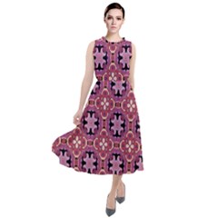 Abstract-background-motif Round Neck Boho Dress