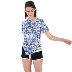 Blue-design Asymmetrical Short Sleeve Sports Tee by nateshop