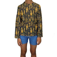 Christmas Gold Kids  Long Sleeve Swimwear by nateshop