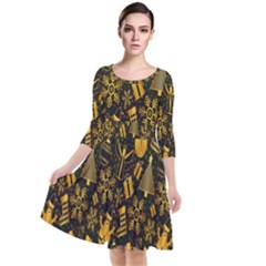 Christmas Gold Quarter Sleeve Waist Band Dress by nateshop