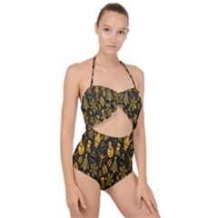 Christmas Gold Scallop Top Cut Out Swimsuit by nateshop