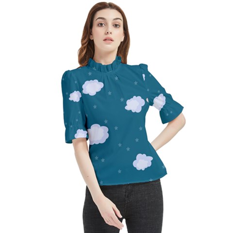 Clouds Frill Neck Blouse by nateshop