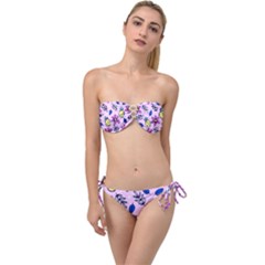 Flowers Purple Twist Bandeau Bikini Set by nateshop