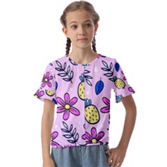 Flowers Purple Kids  Cuff Sleeve Scrunch Bottom Tee