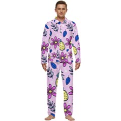 Flowers Purple Men s Long Sleeve Velvet Pocket Pajamas Set by nateshop