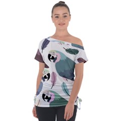 Parrot Off Shoulder Tie-up Tee