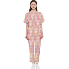 Pattern Triangle Pink Batwing Lightweight Chiffon Jumpsuit by nateshop