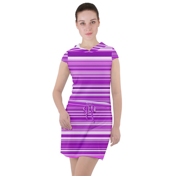 Pattern-purple Lines Drawstring Hooded Dress