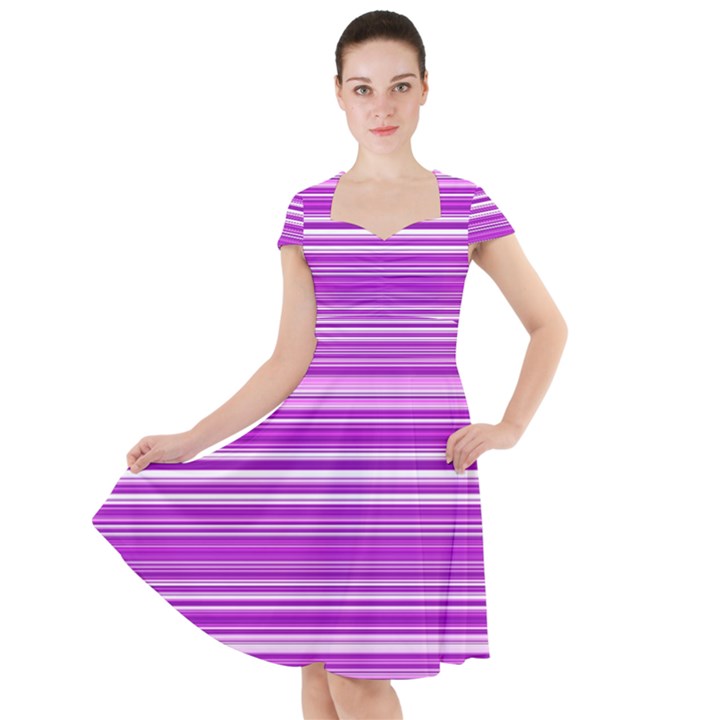 Pattern-purple Lines Cap Sleeve Midi Dress