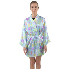 Dungeons And Cuties In Blue Long Sleeve Satin Kimono by thePastelAbomination