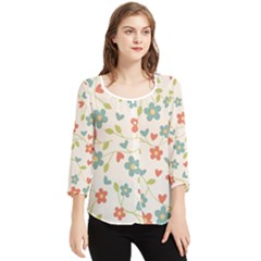  Background Colorful Floral Flowers Chiffon Quarter Sleeve Blouse by artworkshop