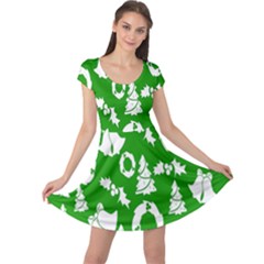 Green  Background Card Christmas  Cap Sleeve Dress by artworkshop