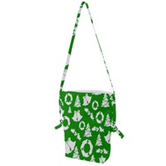 Green  Background Card Christmas  Folding Shoulder Bag by artworkshop