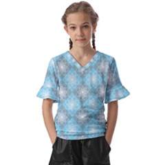 Triangle Blue Kids  V-neck Horn Sleeve Blouse by nateshop