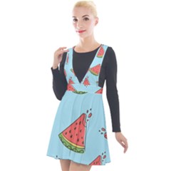 Watermelon-blue Plunge Pinafore Velour Dress