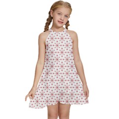 Pattern Christmas Pattern Red Stars Kids  Halter Collar Waist Tie Chiffon Dress