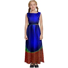 Peacock Plumage Fearher Bird Pattern Kids  Satin Sleeveless Maxi Dress