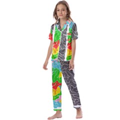 Clip Art Brain Halves Kids  Satin Short Sleeve Pajamas Set by Sapixe