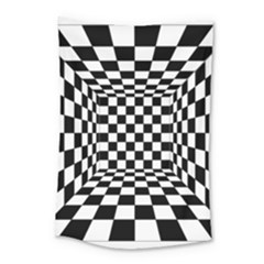 Black And White Chess Checkered Spatial 3d Small Tapestry by Sapixe