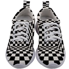 Black And White Chess Checkered Spatial 3d Kids Athletic Shoes by Sapixe