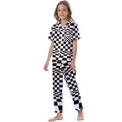 Black And White Chess Checkered Spatial 3d Kids  Satin Short Sleeve Pajamas Set by Sapixe