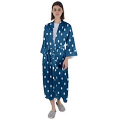 Polka-dots-blue White Maxi Satin Kimono by nateshop