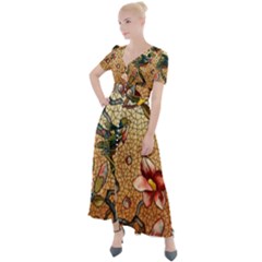 Flower Cubism Mosaic Vintage Button Up Short Sleeve Maxi Dress by Sapixe