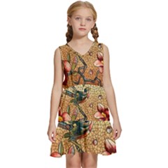 Flower Cubism Mosaic Vintage Kids  Sleeveless Tiered Mini Dress