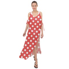 Polka-dots-red White,polkadot Maxi Chiffon Cover Up Dress by nateshop