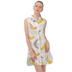 Seamless Stylish Pattern-with-fresh-yellow-bananas-background Sleeveless Shirt Dress by Wegoenart