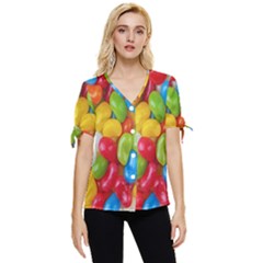 Candy-ball Bow Sleeve Button Up Top by nateshop