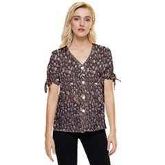 Coffee-beans Bow Sleeve Button Up Top by nateshop