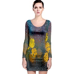 Bokeh Raindrops Window  Long Sleeve Bodycon Dress by artworkshop