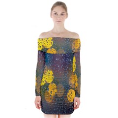 Bokeh Raindrops Window  Long Sleeve Off Shoulder Dress by artworkshop