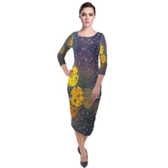 Bokeh Raindrops Window  Quarter Sleeve Midi Velour Bodycon Dress by artworkshop